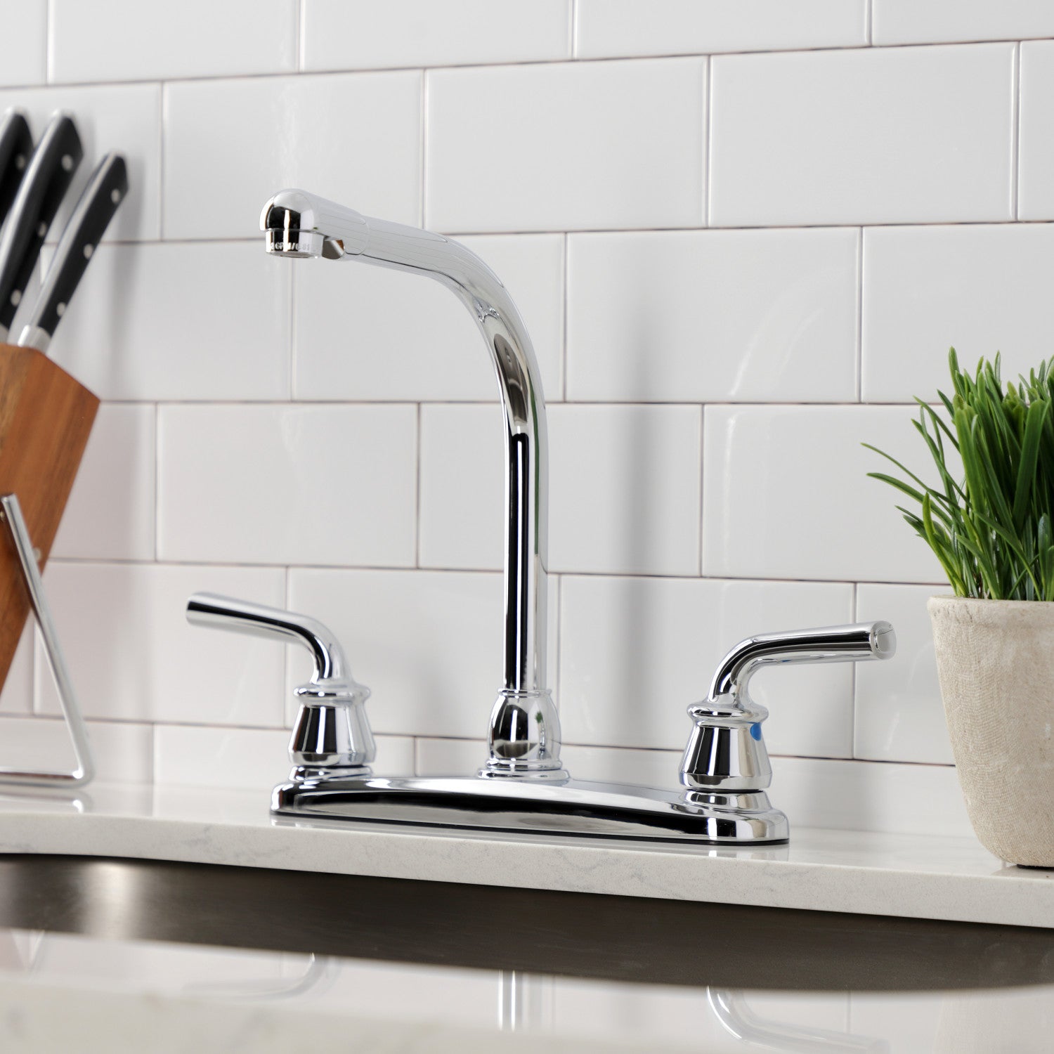 Kingston Tulare KB750RXL - Restoration Two-Handle 3-Hole 8" Centerset Kitchen Faucet, Polished Chrome — thumbnail 3